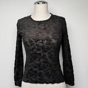 Vintage Hanky Panky Black Velvet Burnout Mesh Top Made in USA M Coquette Fairy